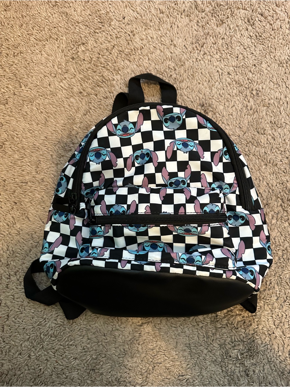Kids Checkerboard Character Mini Backpack in Black, White, Blue, Pink